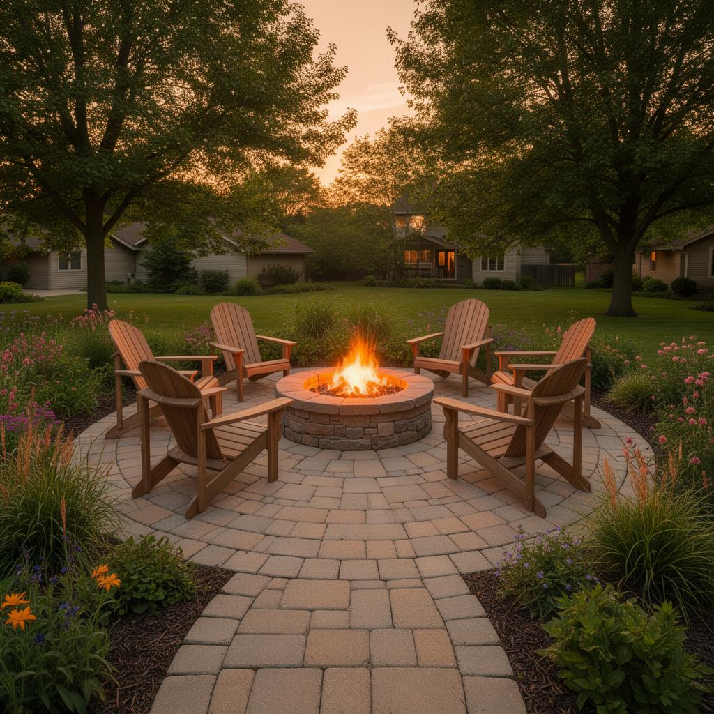 Professional hardscape patio with natural stone pavers and retaining wall